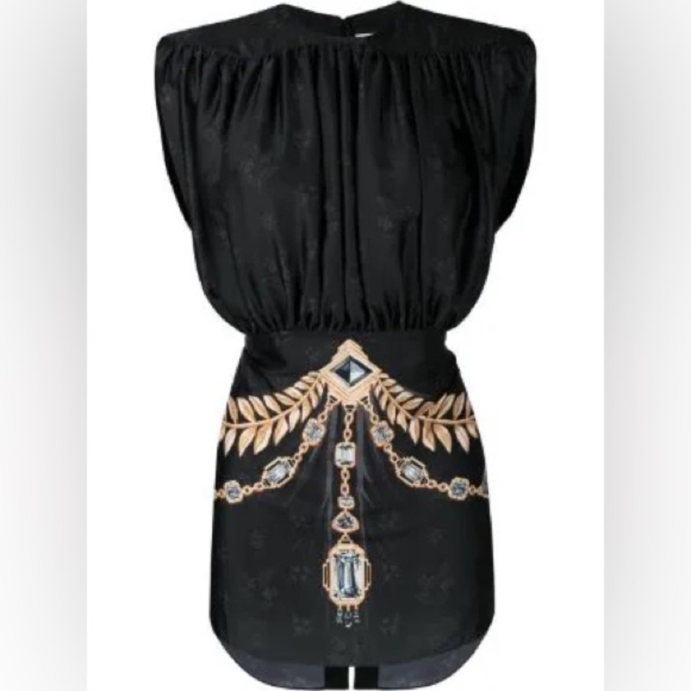 Paco Rabbane Tie-Back Gathered Printed Satin Top - FLAW - see description